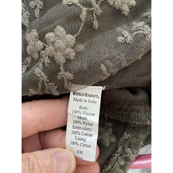 World Market Grey Mini Flare Dress Tunic Women S/M Lace Accents Long Sleeve Vtg - Picture 12 of 16